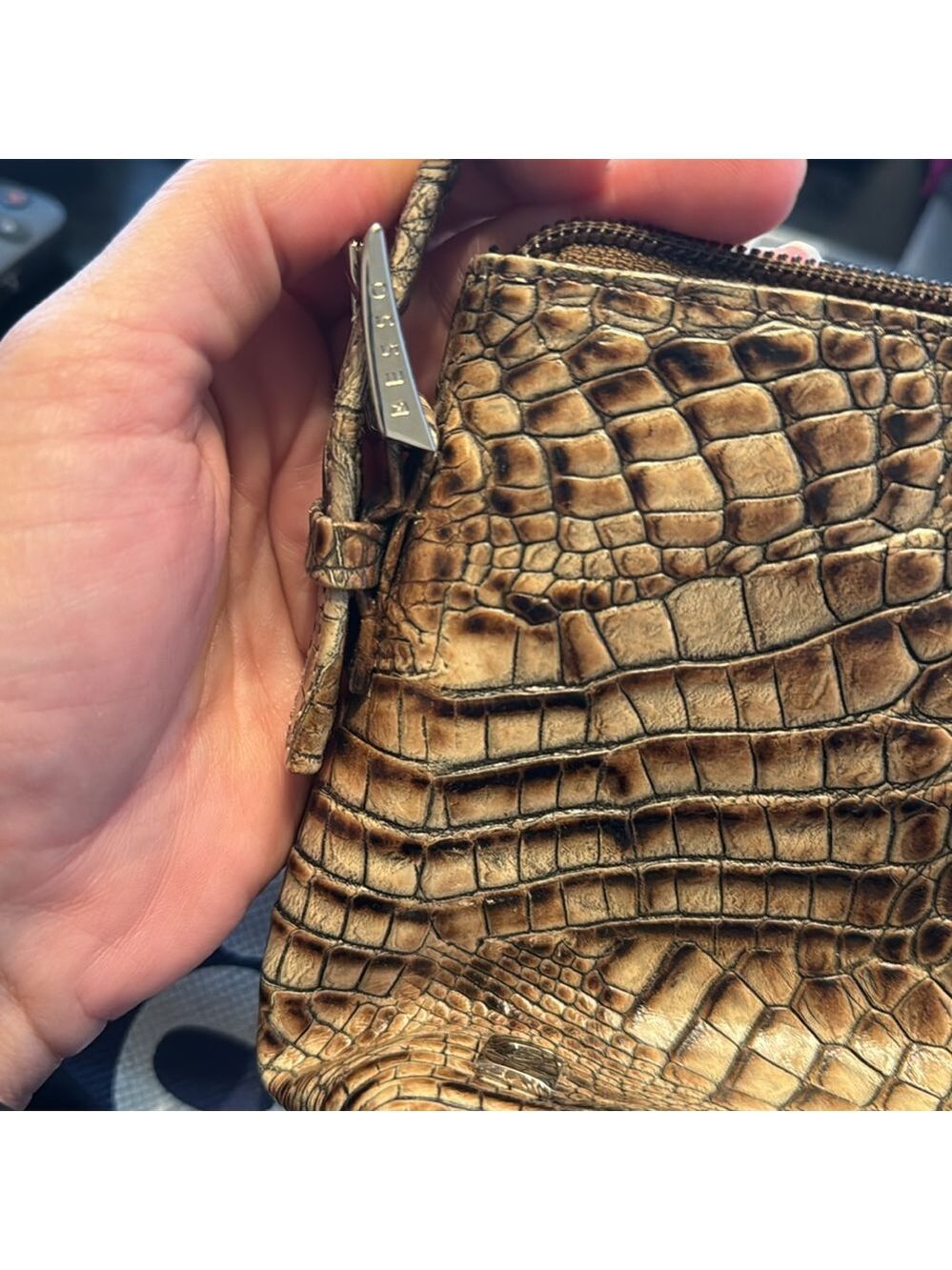 Besso Brown Leather Shoulder Bag Croc Embossed - Picture 2 of 8